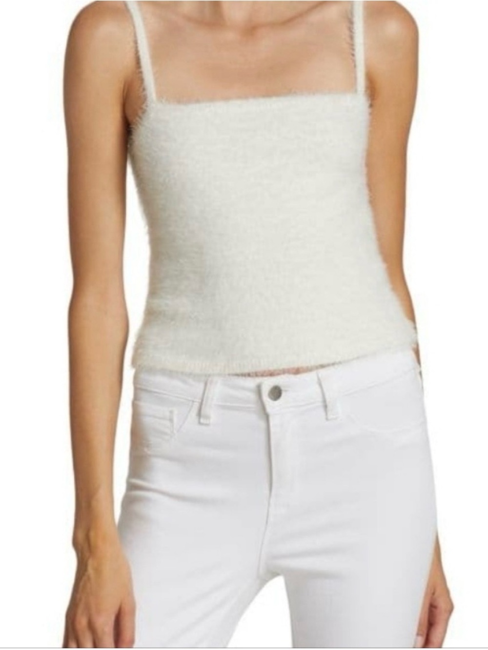 Alice + Olivia Luetta White Fuzzy Crop Top